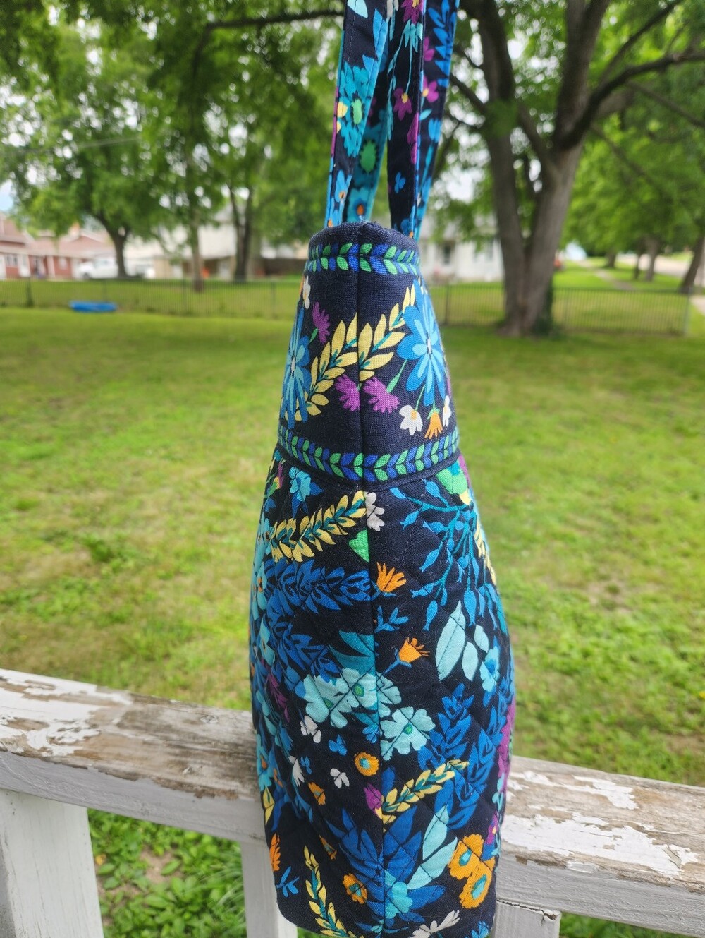 Vera Bradley quilted tote bag in the retired "Midnight Blues" floral pattern. - Picture 9 of 9